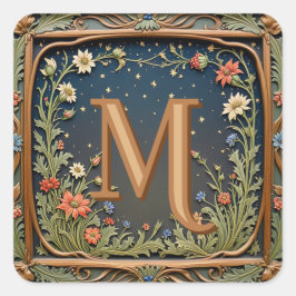 Sticker Carré Fleur sauvage Whimsical Soirée Monogramme Initiale