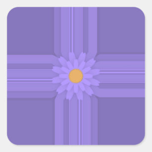 Sticker Carré Fleur Violette Simple sur Croix Impression Moderne