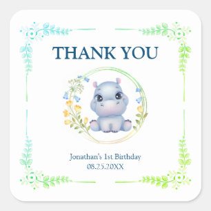 Sticker Carré Fleur Wreath mignonne Hippopotamus Anniversaire Me