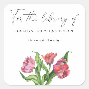 Sticker Carré FLEURS A L'AQUARELLE - pour la bibliothèque de