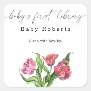 Sticker Carré Fleurs aquarelle - Première bibliothèque de bébé
