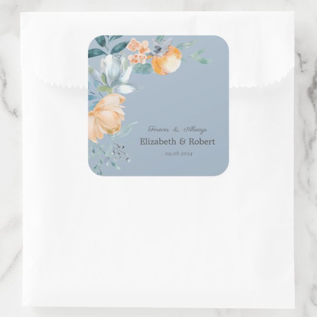 Sticker Carré Fleurs aquarelles bleu foncé (Sac)