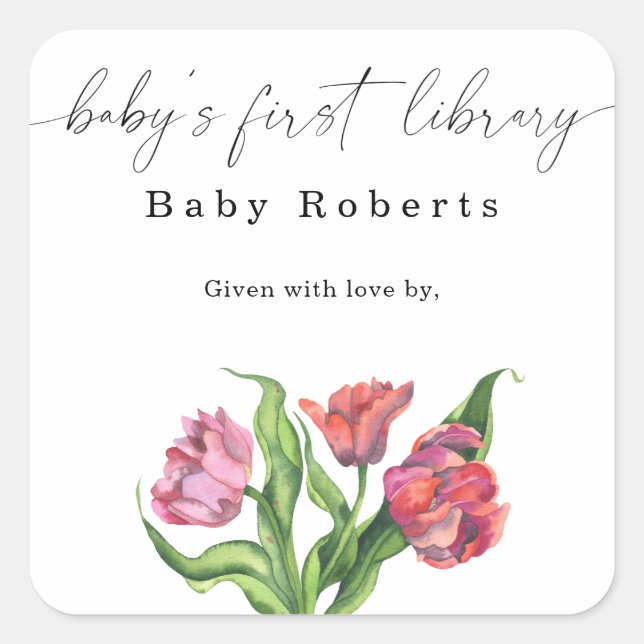 Sticker Carré Fleurs aquarelles - Première bibliothèque de bébé (Devant)