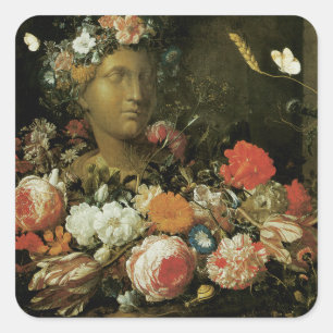 Sticker Carré Fleurs autour d'un buste classique