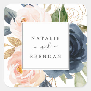 Sticker Carré Fleurs blanches et marines Mariages blancs