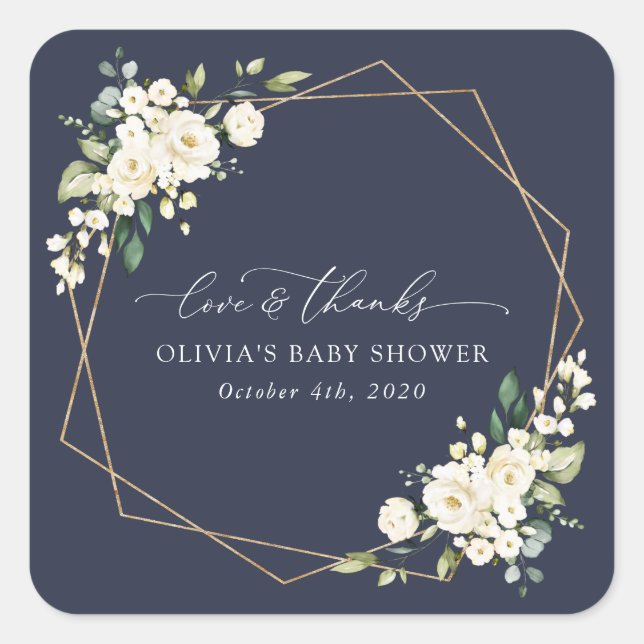 Sticker Carré Fleurs blanches, Fleurs de crème, Boho, Baby showe (Devant)