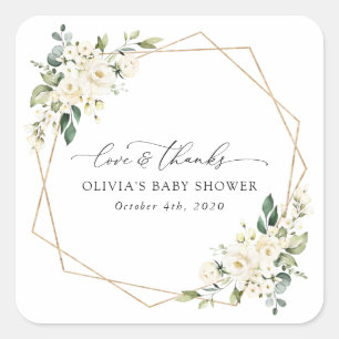 Sticker Carré Fleurs blanches, Fleurs de crème, Boho, Baby showe