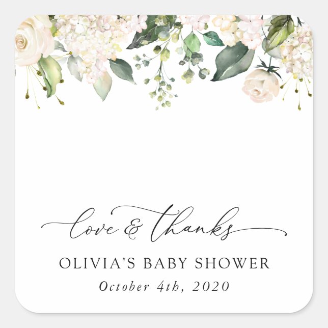 Sticker Carré Fleurs blanches, Fleurs de crème, Boho, Baby showe (Devant)