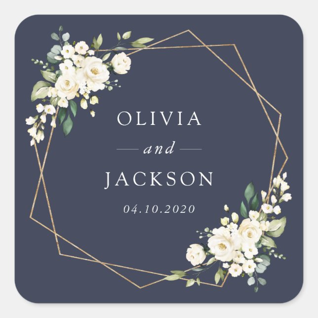 Sticker Carré Fleurs blanches, Fleurs de crème, Verdure, Mariage (Devant)