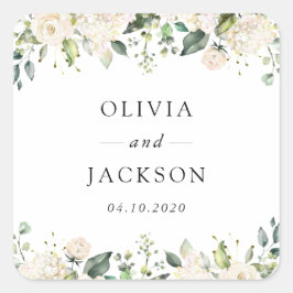 Sticker Carré Fleurs blanches, Fleurs de crème, Verdure, Mariage