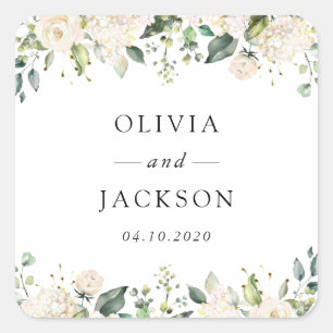 Sticker Carré Fleurs blanches, Fleurs de crème, Verdure, Mariage