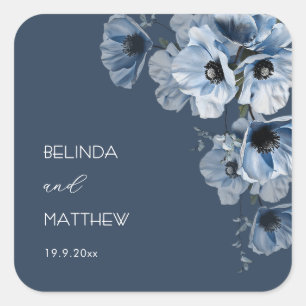 Sticker Carré Fleurs bleues artistiques Mariage