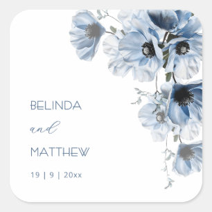 Sticker Carré Fleurs bleues artistiques Mariage