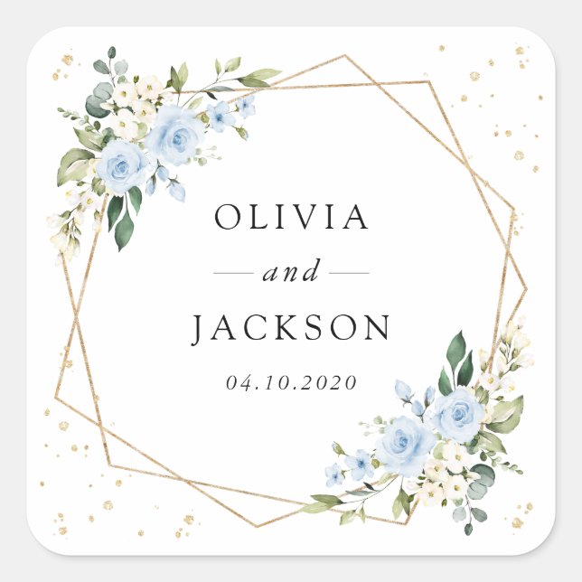Sticker Carré Fleurs bleues, Fleurs blanches, Verdure, Mariage (Devant)