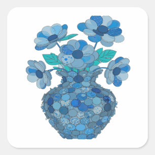 Sticker Carré Fleurs bleues vives BLEU FLEURS DANS Style Vinyle
