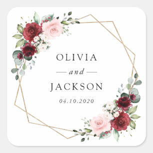 Sticker Carré Fleurs Bourgogne, Fleurs roses, Verdure, Mariage