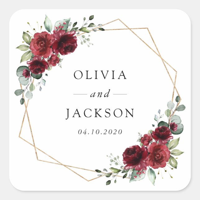 Sticker Carré Fleurs Bourgognes, Fleurs rouges, Mariage Floral (Devant)