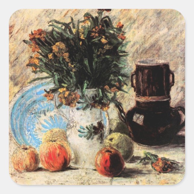 Sticker Carré Fleurs, Café et Fruit de Vincent van Gogh (Devant)