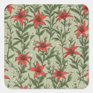 Sticker Carré Fleurs cardinales et motif feuille
