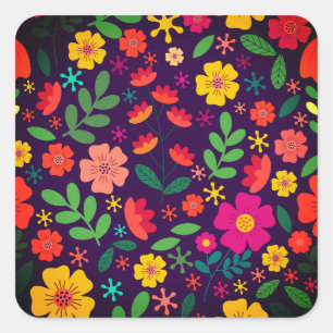 Sticker Carré Fleurs Colorées – Concept de Fleurissement Vibrant