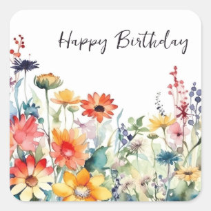 Sticker Carré Fleurs colorées Fleurs sauvages vibrantes Annivers