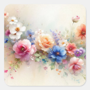 Sticker Carré Fleurs colorées personnalisées Ajoutez votre texte