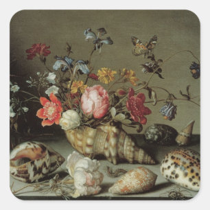 Sticker Carré Fleurs, coquillages et insectes Balthasar van der 