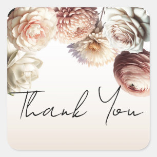 Sticker Carré Fleurs Crème Rose Pêche Floral Mariage