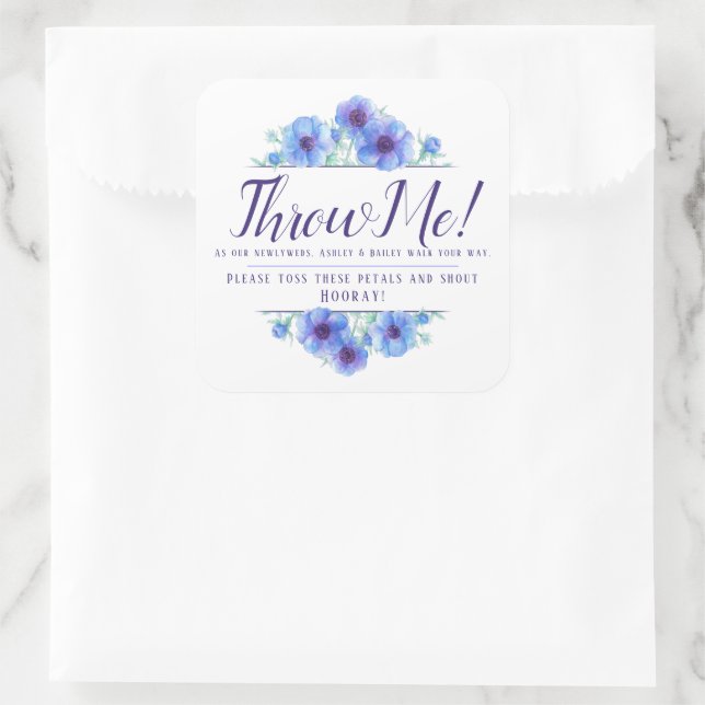 Sticker Carré Fleurs d'anémones bleues art mariage me jeter des  (Sac)