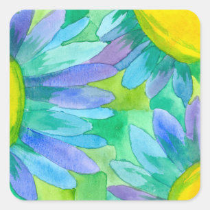 Sticker Carré Fleurs d'aquarelle bleu marais