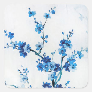 Sticker Carré Fleurs d'Aquarelle Bleue Delicate Belle