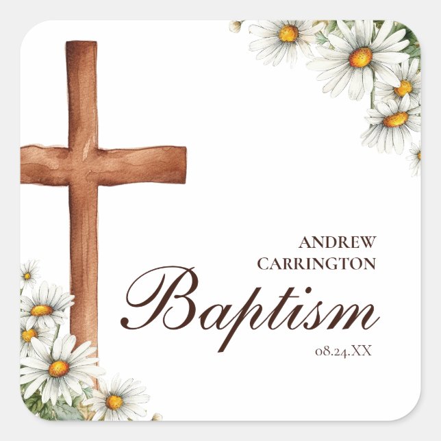 Sticker Carré Fleurs d'aquarelle et baptême croisé (Devant)