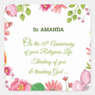 Sticker Carré Fleurs d'aquarelle religieuses du 10e anniversaire
