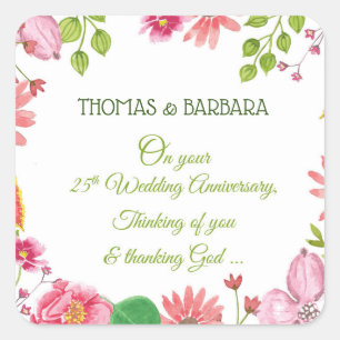 Sticker Carré Fleurs de 25e anniversaire de mariage religieux