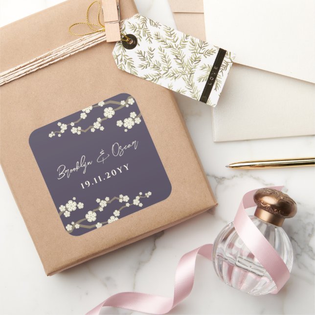 Sticker Carré Fleurs de cerisier blanc Sakura Mariage pourpre (Cadeaux)