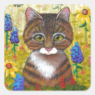 Sticker Carré Fleurs de chats Tabby Art Floral Créationarts
