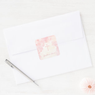 Sticker Carré Fleurs de communion Aquarelles roses