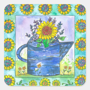 Sticker Carré Fleurs de couleur aquarelle