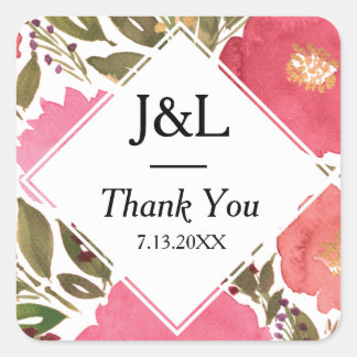 Sticker Carré Fleurs de fleurs Mariage Monogramme