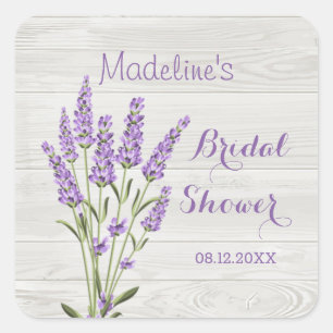 Sticker Carré Fleurs de lavande violettes sur bois Bridal Shower