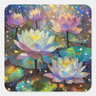 Sticker Carré Fleurs de lotus délicates s'épanouissant dans la n