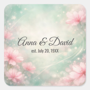 Sticker Carré Fleurs de mariage d'anniversaire sur vert menthe 
