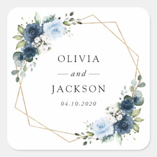 Sticker Carré Fleurs de marine, Fleurs bleues, Boho, Mariage flo