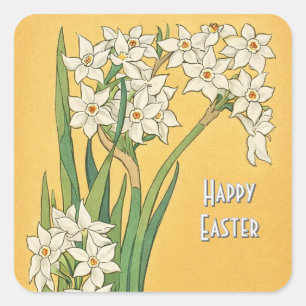 Sticker Carré Fleurs de Narcisse Art Nouveau – Pâques
