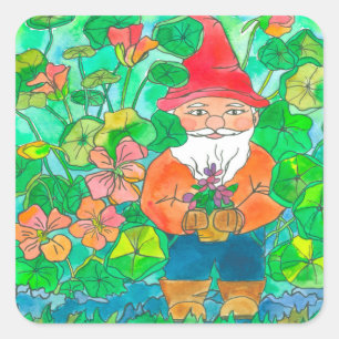 Sticker Carré Fleurs de Nasturtium Gnome Jardin