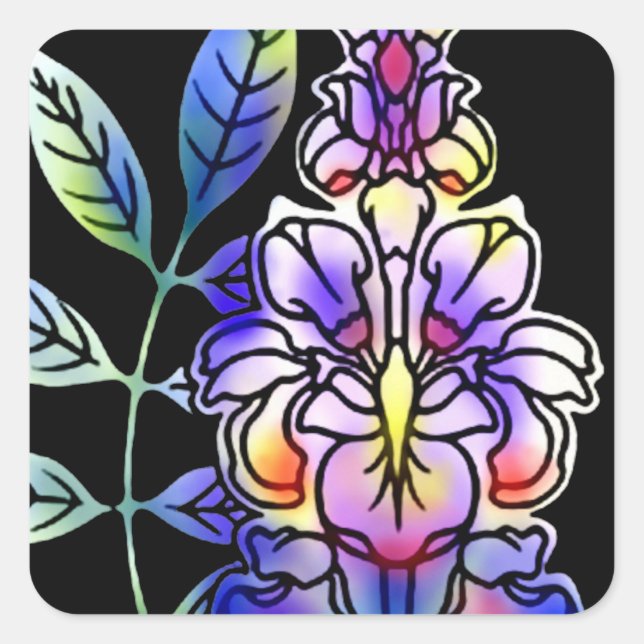 Sticker Carré Fleurs de néon (Devant)