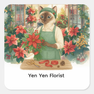 Sticker Carré Fleurs de Noël par Cat Florist