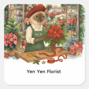 Sticker Carré Fleurs de Noël par Cat Florist