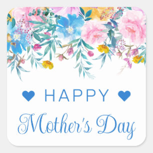Sticker Carré Fleurs de printemps boho et lapins dorés pour la f