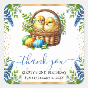 Sticker Carré Fleurs de printemps pour anniversaire de poussins 